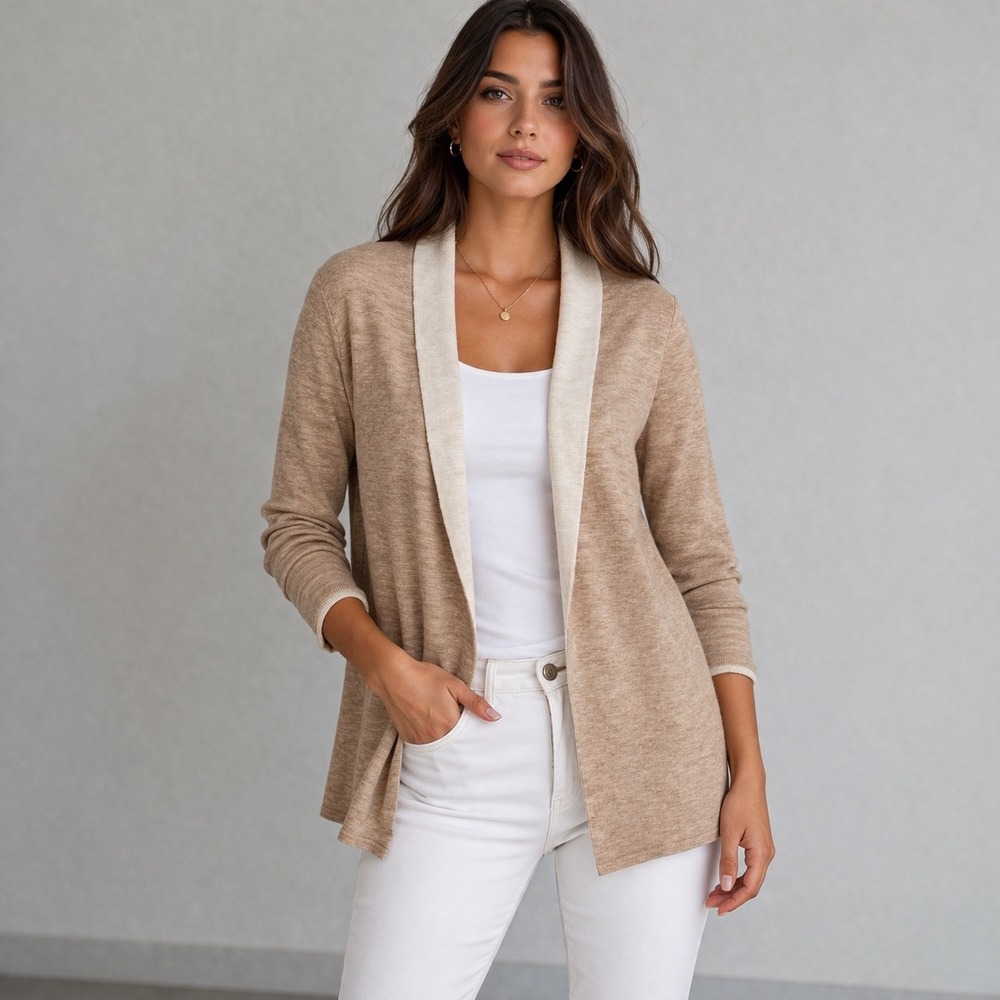 Cozy Chic Open-Front Neutral Cardigan Women's XS‎